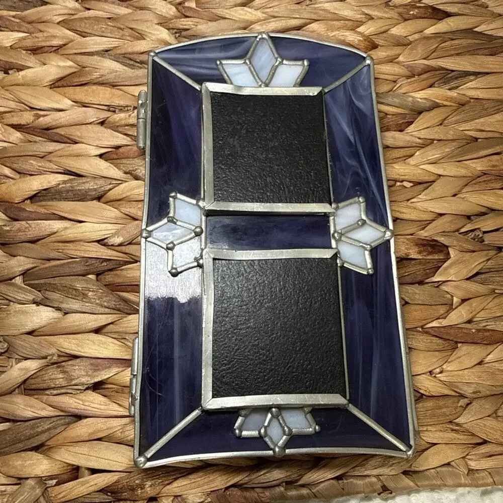 Malden Art Glass 4 Opening Folding Photo Frame Purple Art Stained Glass Style
